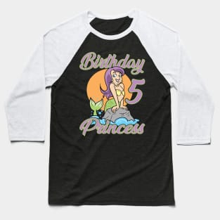 Fifth 5th Birthday Mermaid Princess Baseball T-Shirt